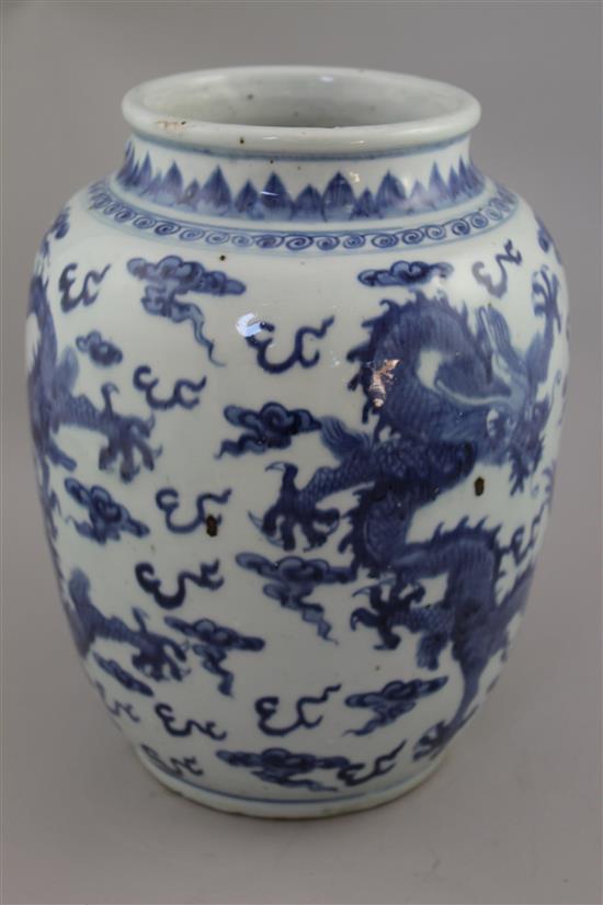 A Chinese blue and white ovoid vase, in Transitional style, 25.5cm